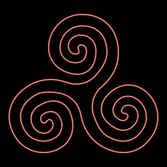 Neon triskelion or triskele symbol sign red color vector illustration image flat style