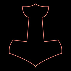 Neon thor's hammer Mjolnir red color vector illustration image flat style