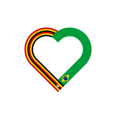 unity concept. heart ribbon icon of uganda and brazil flags. vector illustration isolated on white background
