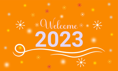 Happy 2023 flayer or banner with orange background