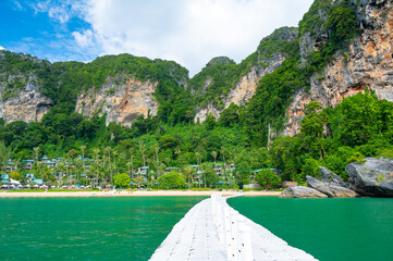 Limestone rock near the Railay beach, Thailand. Krabi province. Exotic tourist destination.
