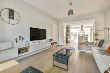 Dining room with wall mounted TV