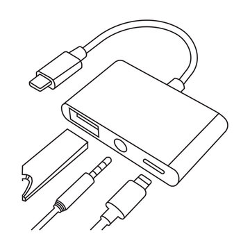 black and white device with cables clip art preview