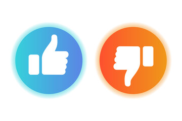 Likes and dislikes vector gradient colorful icons. Design elements for smm, advertising, marketing, ui, ux, apps and more. Thumbs up and thumbs down circular emblems.