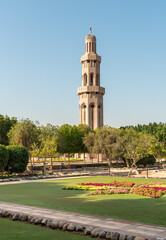 Obraz premium Minaret of the Sultan Qaboos Grand Mosque in Muscat, Oman, Middle East