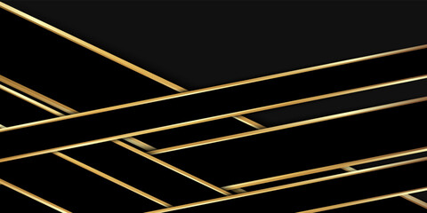 Modern black neutral abstract background for presentation design. Black with gold lines Background.