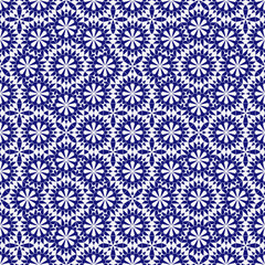 Blue and white arabic mosaic tiles seamless pattern