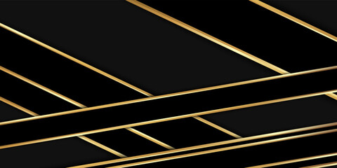 Modern black neutral abstract background for presentation design. Black with gold lines Background.