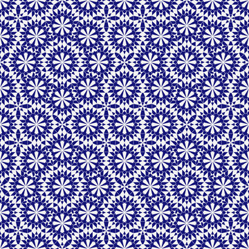 Blue and white arabic mosaic tiles seamless pattern