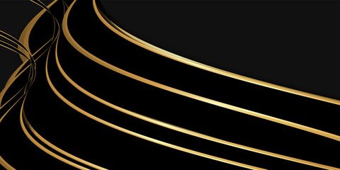 Dark corporate stripes abstract background contained gold decorative lines.