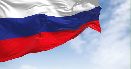 Russia national flag waving on a clear day