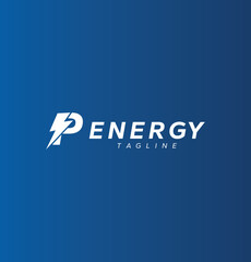 Initial letter P power energy logo design with thunderbolt vector icon