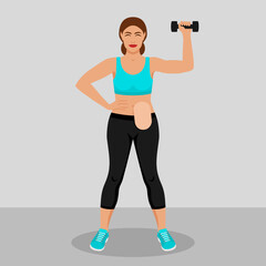 Young woman with colostomy bag is engaged in fitness with dumbbell. Vector illustration - 552627938