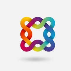 Intertwined geometric shapes in rainbow colors