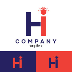 HI letter Sun with logo Vector Design 