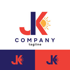 JK letter Sun with logo Vector Design 