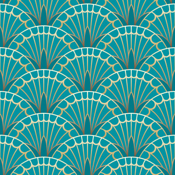 Blue-green Floral Seamless Art Deco Pattern