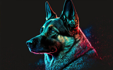 german shepherd dog, neon style