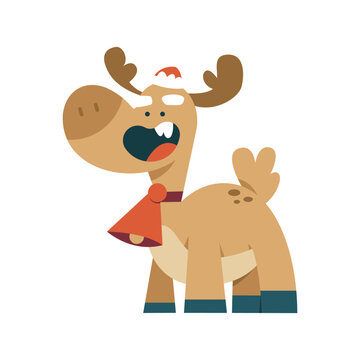Funny Christmas reindeer vector cartoon illustration isolated on a white background.