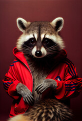 Raccoon Wearing Jacket . generative ai