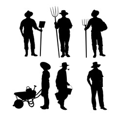 Set of silhouettes of a gardener vector design