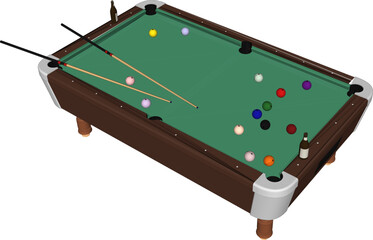 Billiard table equipment with white background