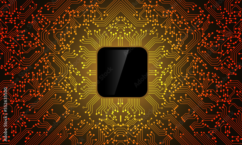 Poster orange circuit line black microprocessor technology pattern background vector