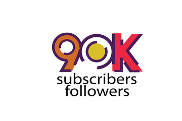 90K, 90.000 subscribers or followers blocks style with 3 colors on white background for social media and internet-vector
