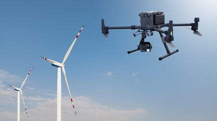 Industrial drone inspects wind turbines