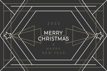 christmas dark banner in art deco geometry line style christmas fir trees