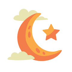 golden crescent moon and star