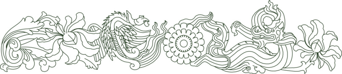 Chinese sculpture Dragon flower for T-Shirt design