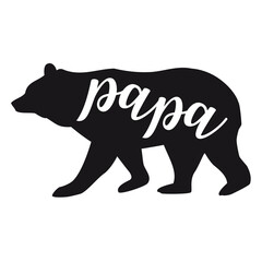 Papa bear, black animal silhouette, family concept, illustration over a transparent background, PNG image