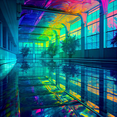 Colourful Pool with rippling water