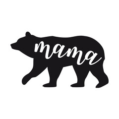 Mama bear, black animal silhouette, family concept, Mother's Day card, illustration over a transparent background, PNG image