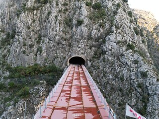 Bypass road project, Omis tunnel drone aerial view