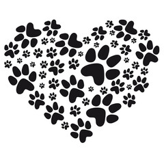 Fototapeta na wymiar Paw print, black heart, loving pets concept, illustration over a transparent background, PNG image