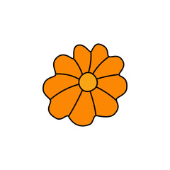 Retro Groovy Flower Element, Daisy flat icon in doodle style. Cute Hand Drawn Hippy Flower inspirited by 70s years. Vintage vector illustration isolated on white background. Floral for poster, print.