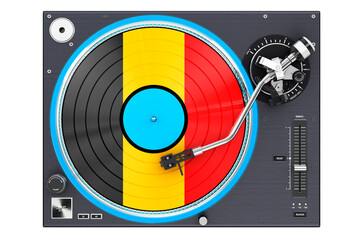 Phonograph Turntable with Belgian flag, 3D rendering