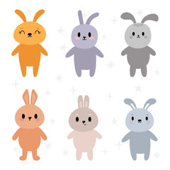 Fototapeta premium Set of cute kawaii rabbits. Little bunnies. Cartoon character. Funny doodle animals. Easter, New Year theme