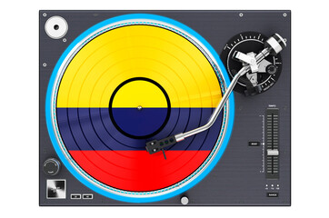 Phonograph Turntable with Colombian flag, 3D rendering