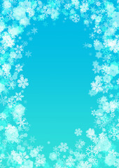 雪のフレーム素材　水色グラデーション　キラキラ雪の結晶　A4縦型
