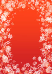 雪のフレーム素材　赤グラデーション　キラキラ雪の結晶　A4縦型