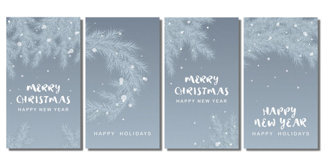 set of vertical christmas banners gradient with blue fir tree new year christmas