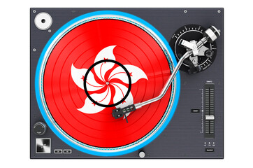 Phonograph Turntable with Hong Kong flag, 3D rendering