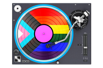Phonograph Turntable with LGBT flag, 3D rendering