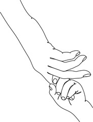 One-line drawing of the hands of lovers. Vector illustration