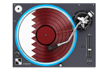 Phonograph Turntable with Qatari flag, 3D rendering