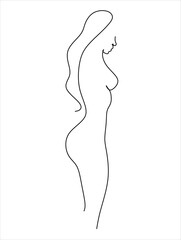 Female body line drawing. Female figure creative modern abstract line drawing. Vector minimalist design for wall art, print, card, poster.