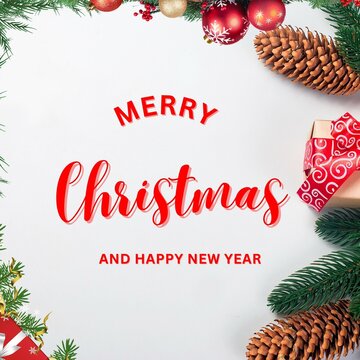 Merry Christmas And Happy New Year Instagram Post Template With Text. Vector Illustration